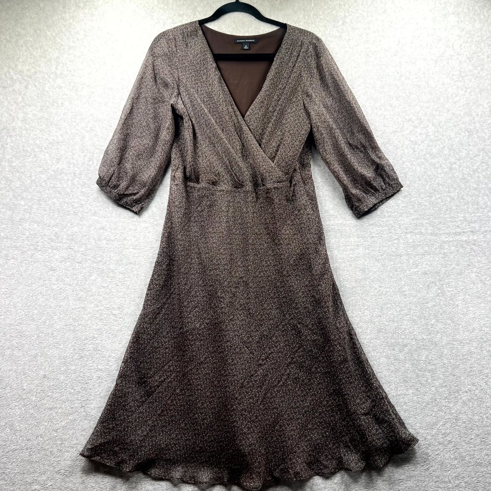 Banana Republic Dress Womens 10 Brown Floral Silk Autumn Wedding Cottagecore